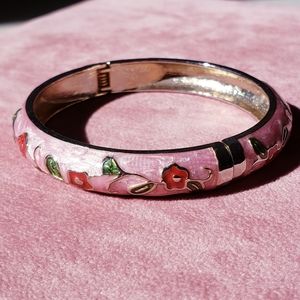 Pink Cloisonné Cloisonne Hinged Floral Bangle Bracelet Accessories Jewelry
